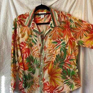 Calypso St. Barth Lightweight Cotton Tropical Leaf Print Shirt Size Large